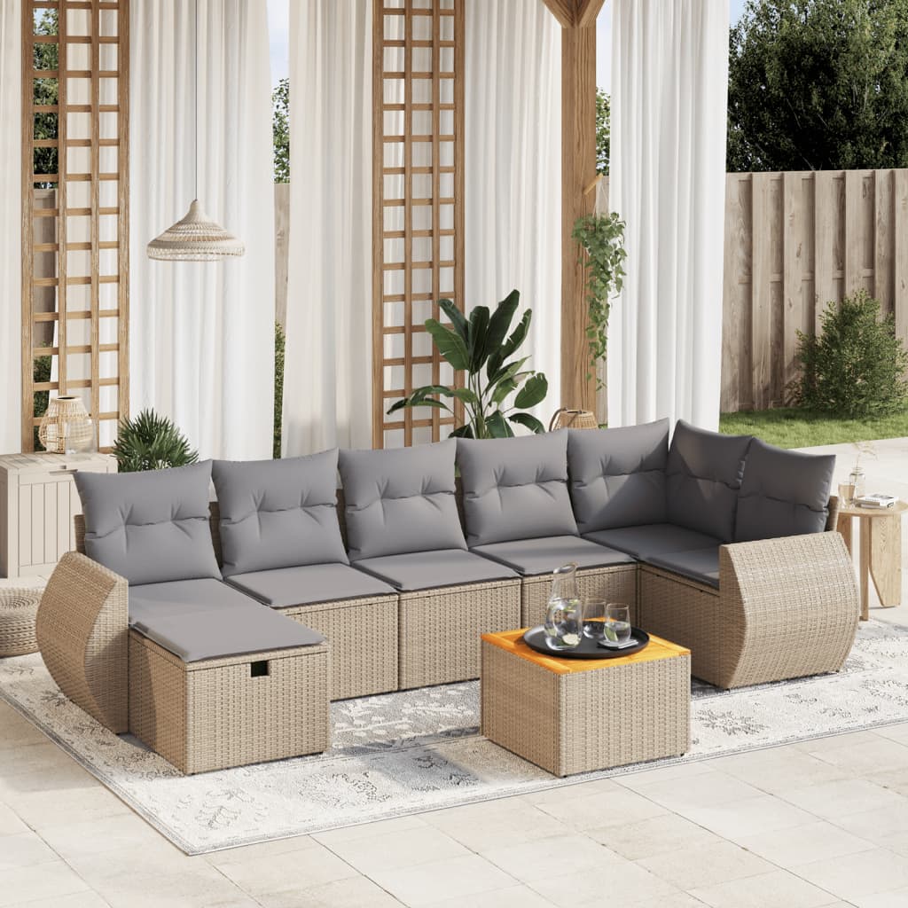 havesofasæt 8 dele med hynder polyrattan beige