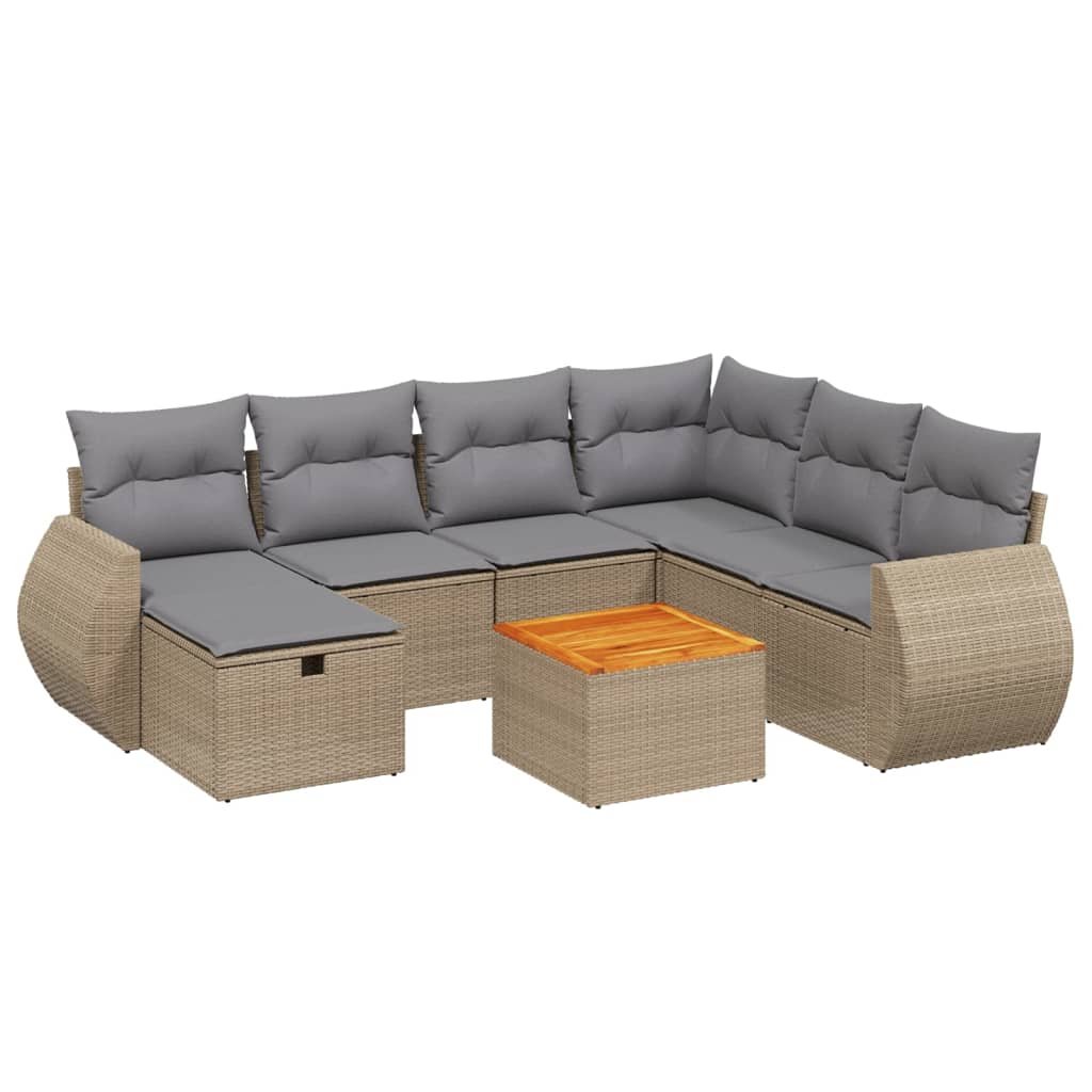 havesofasæt 8 dele med hynder polyrattan beige