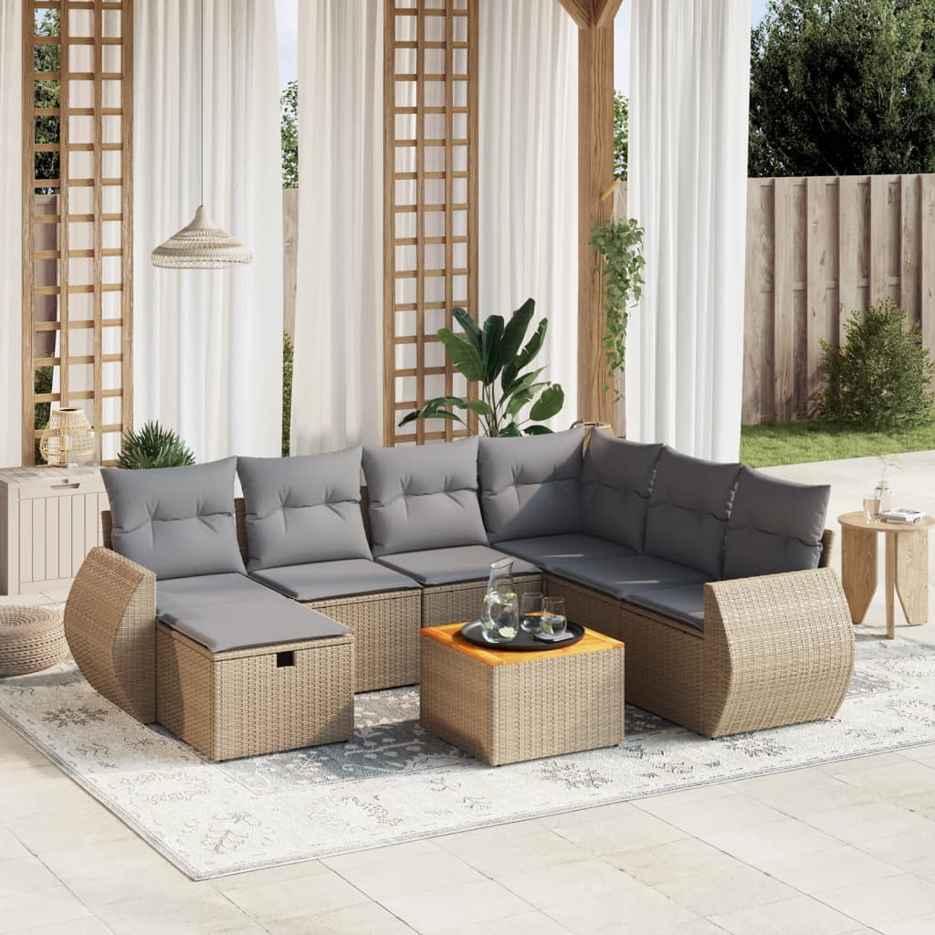 havesofasæt 8 dele med hynder polyrattan beige