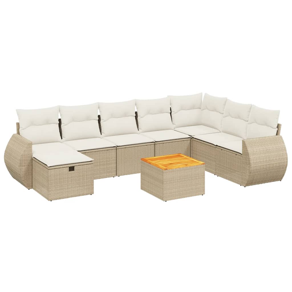 sofasæt til haven 9 dele med hynder polyrattan beige