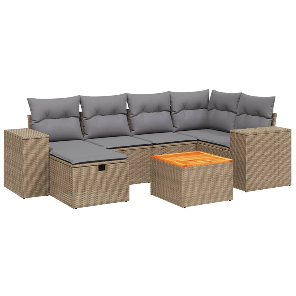 havesofasæt 7 dele med hynder polyrattan beige