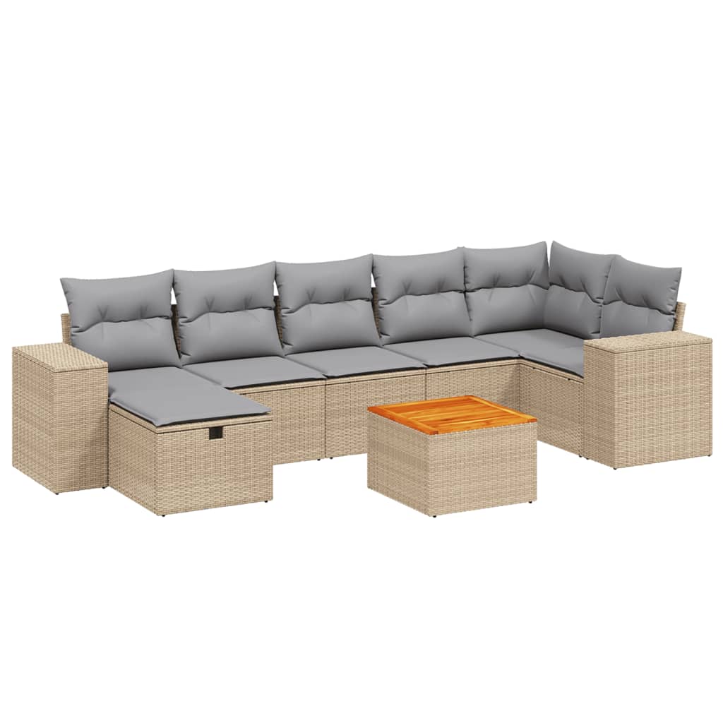 havesofasæt 8 dele med hynder polyrattan beige