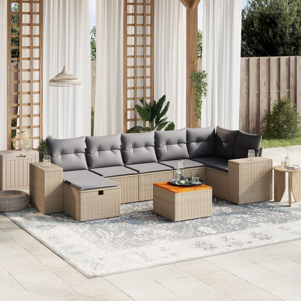 havesofasæt 8 dele med hynder polyrattan beige