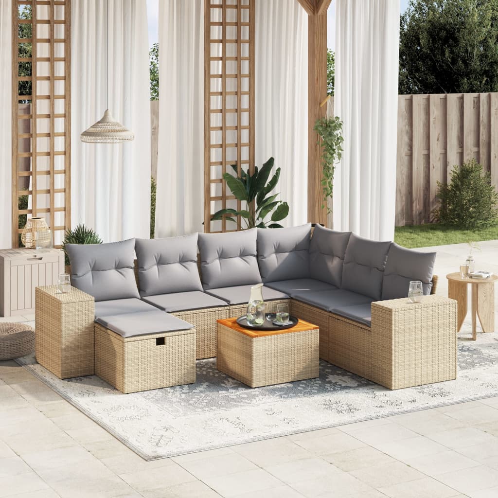 havesofasæt 8 dele med hynder polyrattan beige
