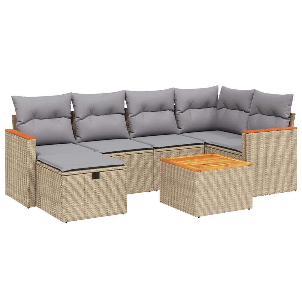 havesofasæt 7 dele med hynder polyrattan beige
