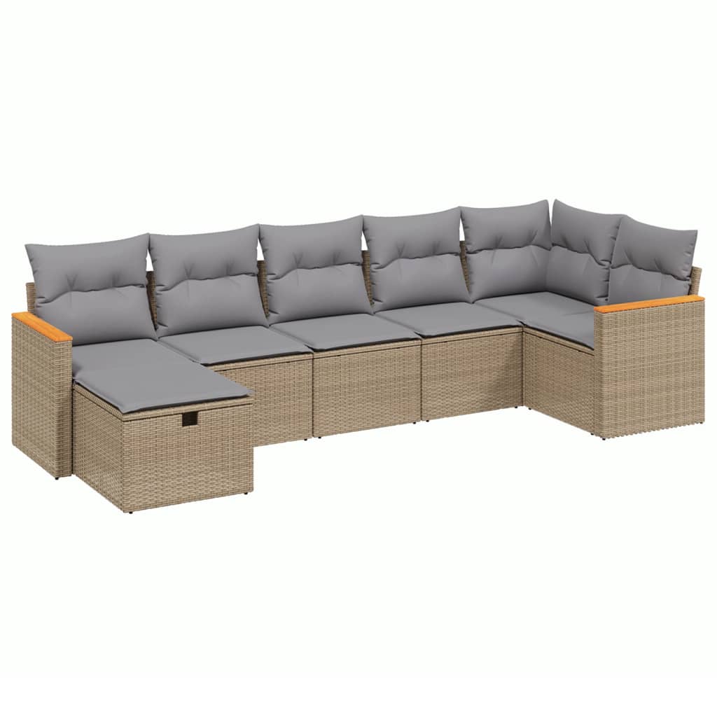 havesofasæt 7 dele med hynder polyrattan beige