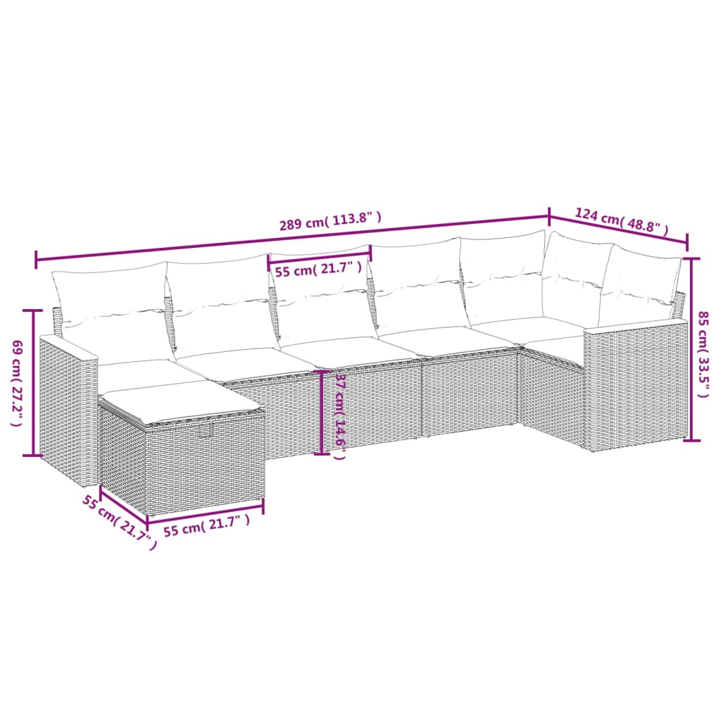 havesofasæt 7 dele med hynder polyrattan beige