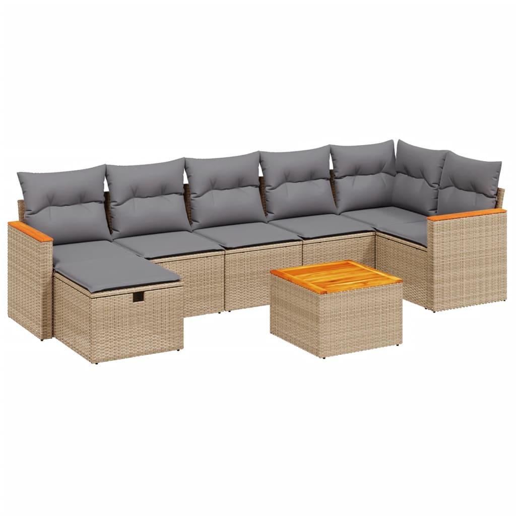 havesofasæt 8 dele med hynder polyrattan beige