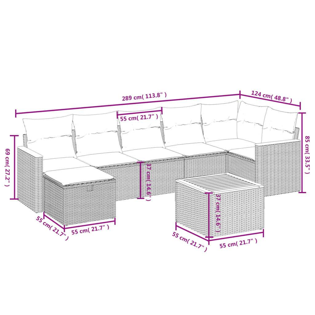 havesofasæt 8 dele med hynder polyrattan beige