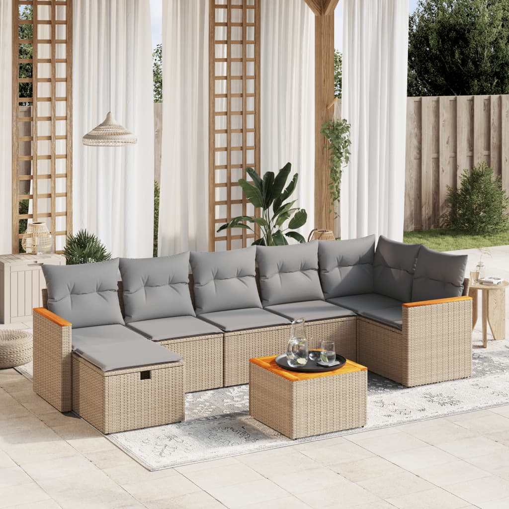 havesofasæt 8 dele med hynder polyrattan beige