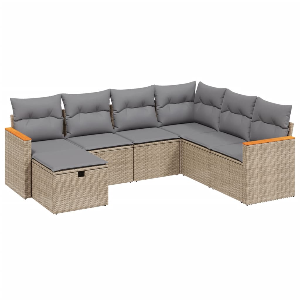havesofasæt 7 dele med hynder polyrattan beige