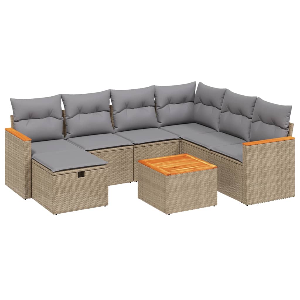havesofasæt 8 dele med hynder polyrattan beige