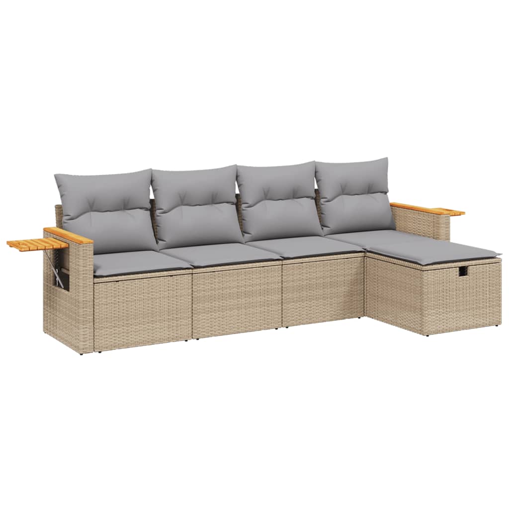havesofasæt 5 dele med hynder polyrattan beige