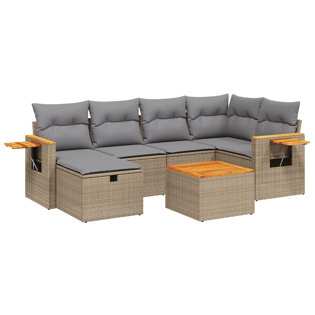 havesofasæt 7 dele med hynder polyrattan beige