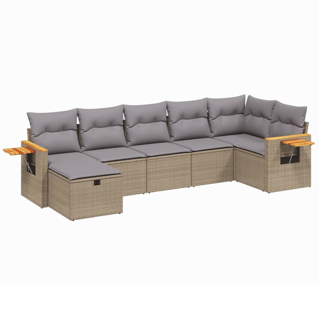 havesofasæt 7 dele med hynder polyrattan beige