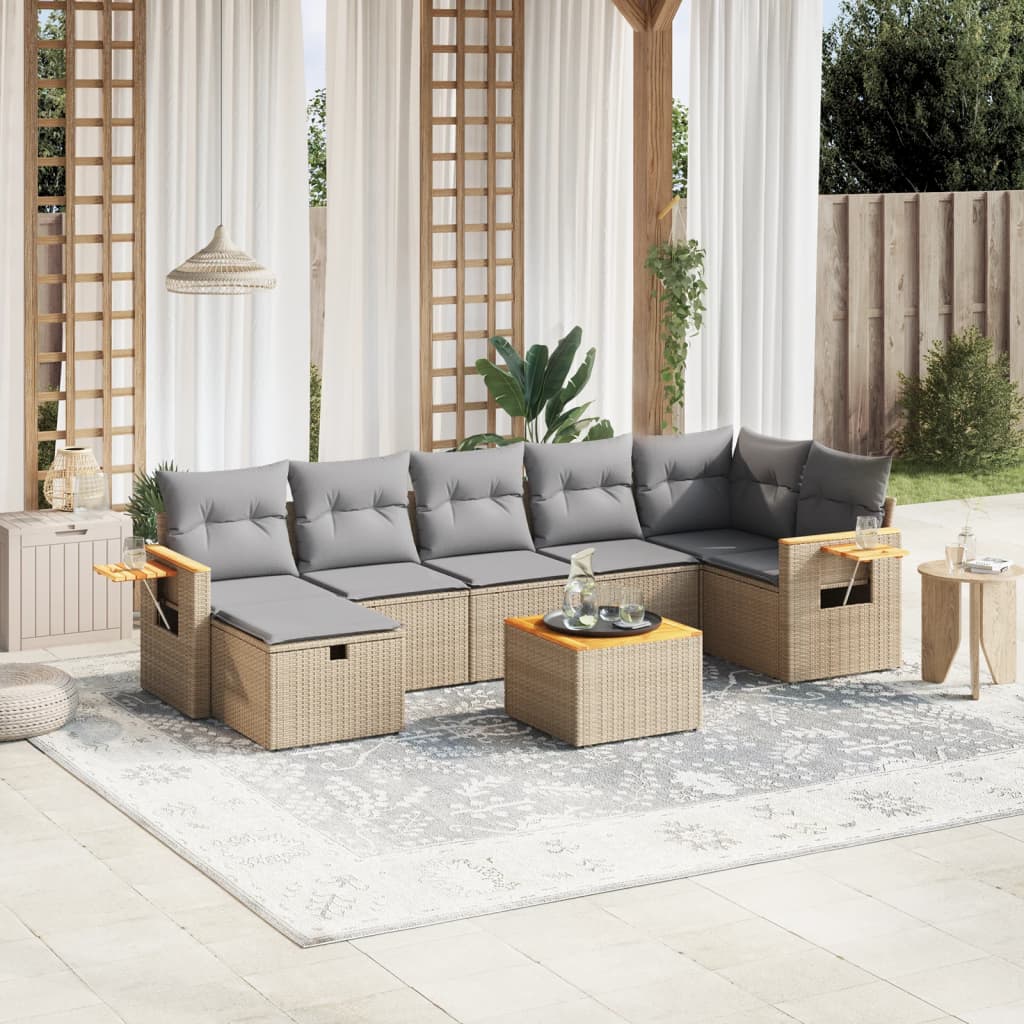 havesofasæt 8 dele med hynder polyrattan beige