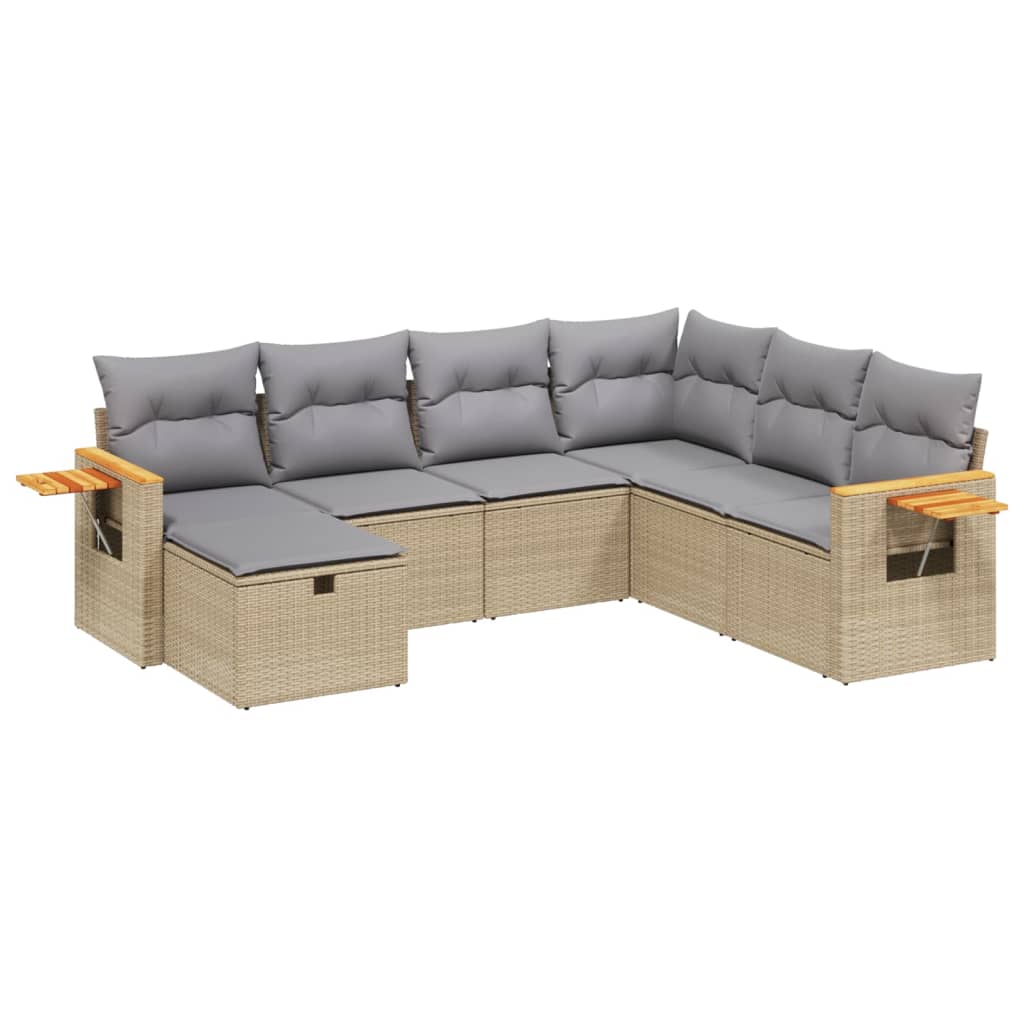 havesofasæt 7 dele med hynder polyrattan beige