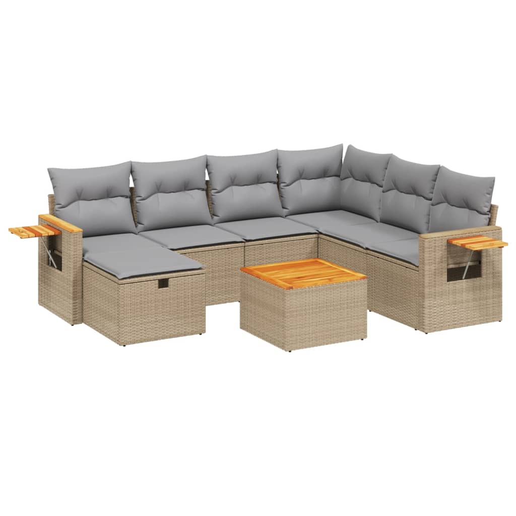havesofasæt 8 dele med hynder polyrattan beige