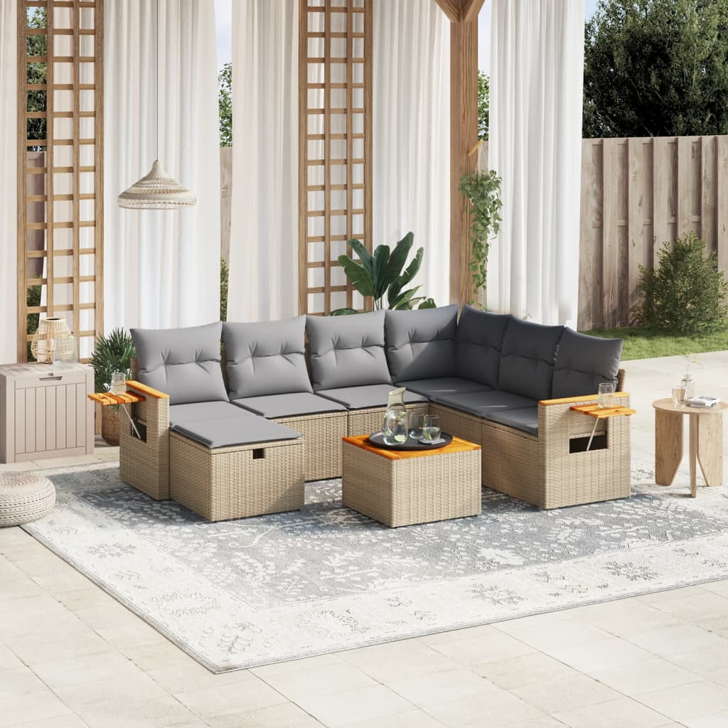 havesofasæt 8 dele med hynder polyrattan beige