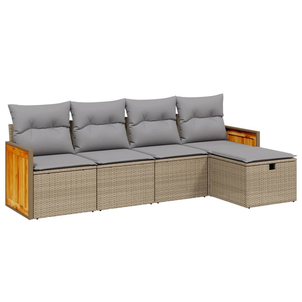 havesofasæt 5 dele med hynder polyrattan beige