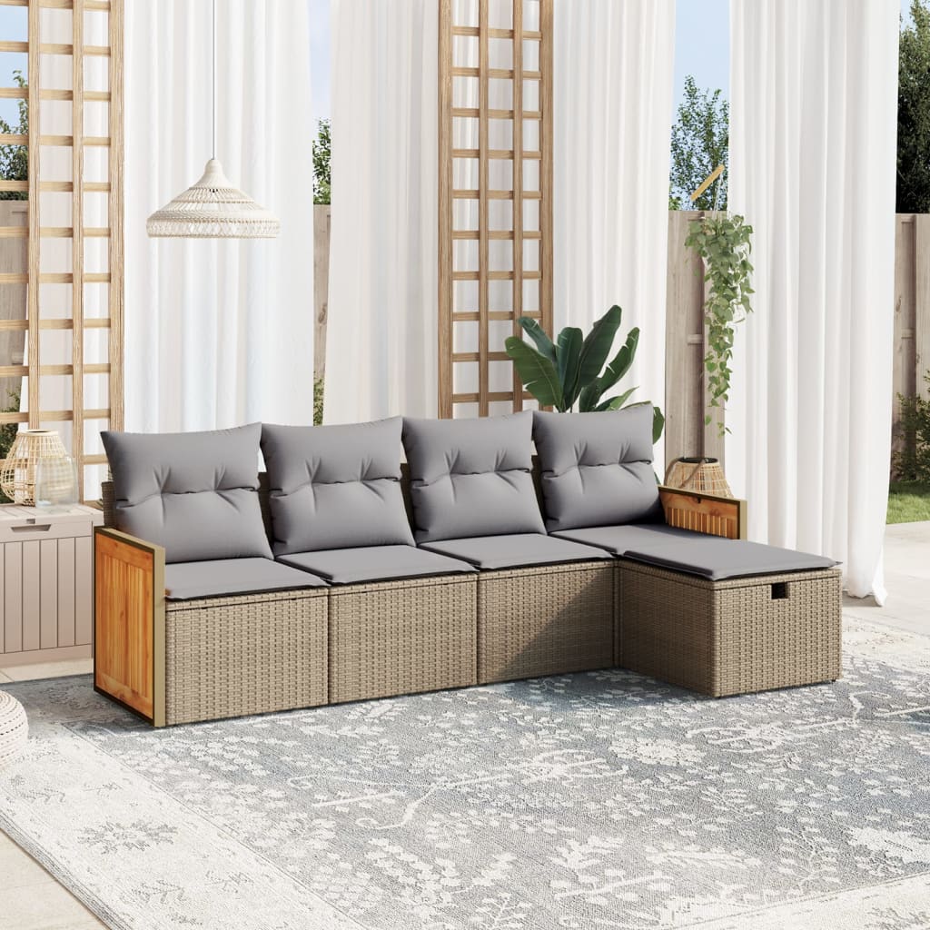 havesofasæt 5 dele med hynder polyrattan beige