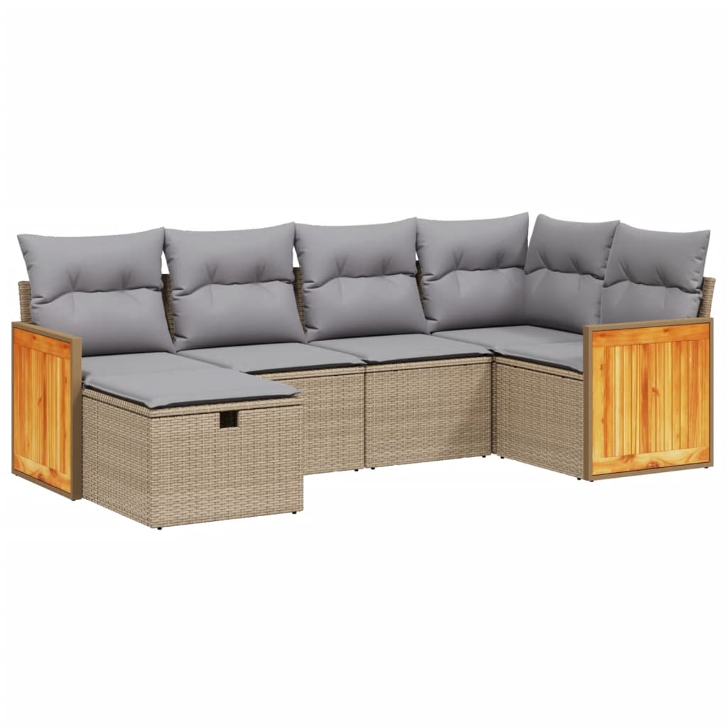 havesofasæt 6 dele med hynder polyrattan beige