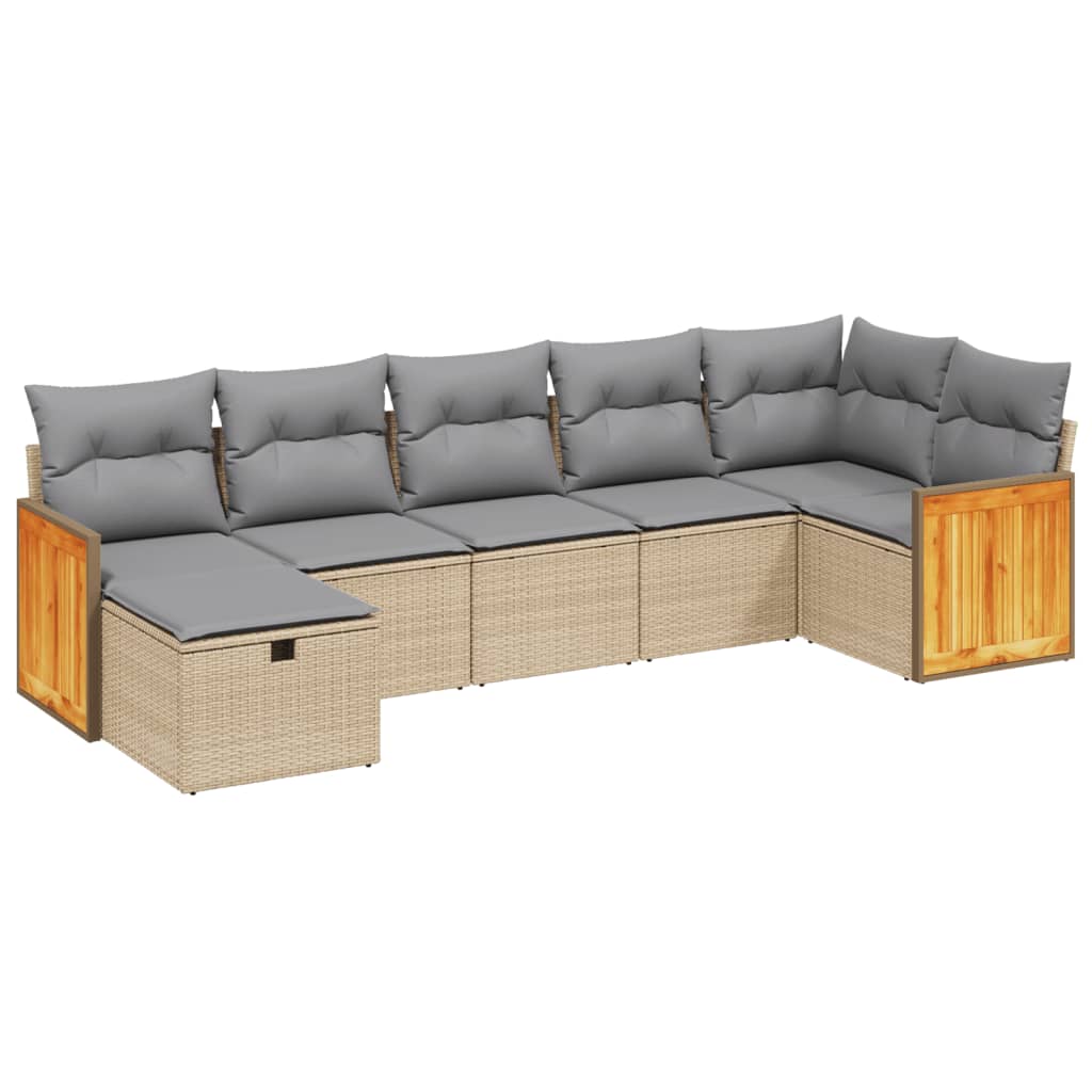 havesofasæt 7 dele med hynder polyrattan beige