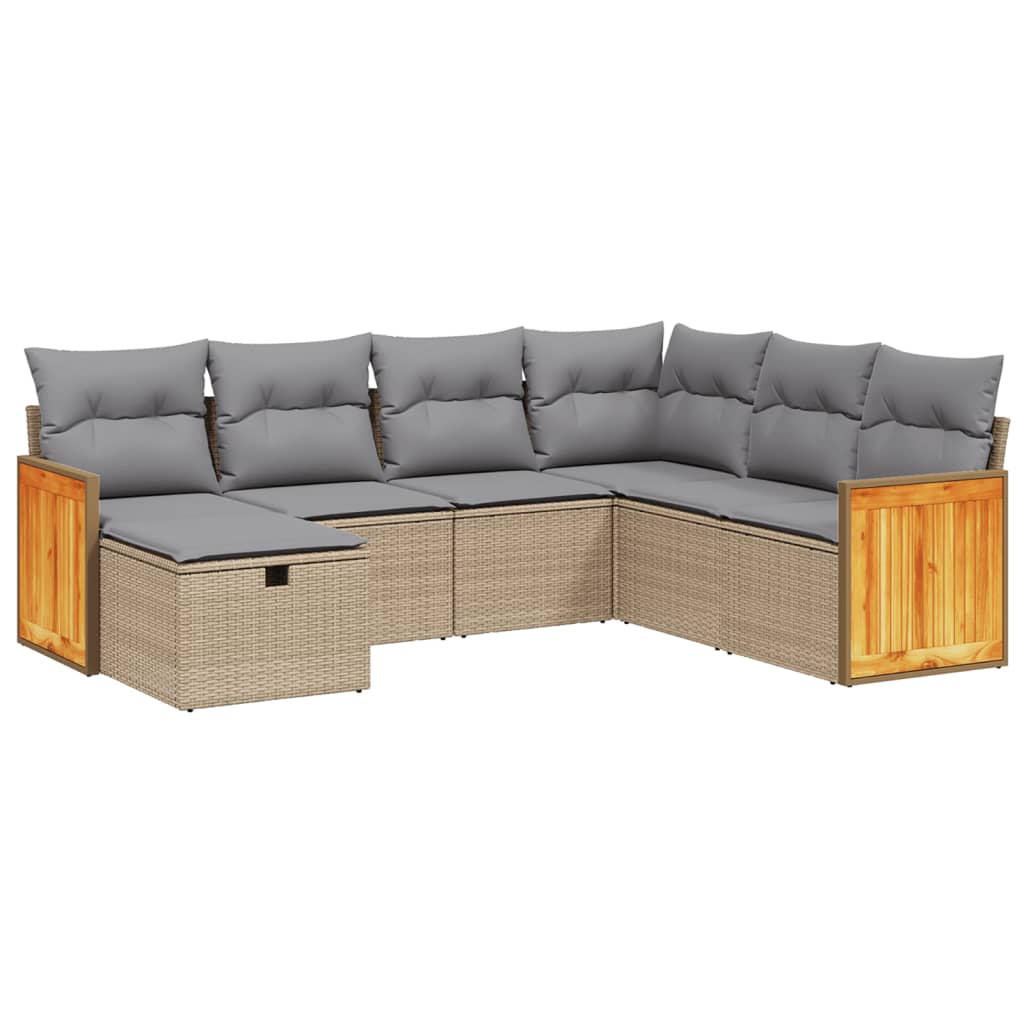 havesofasæt 7 dele med hynder polyrattan beige