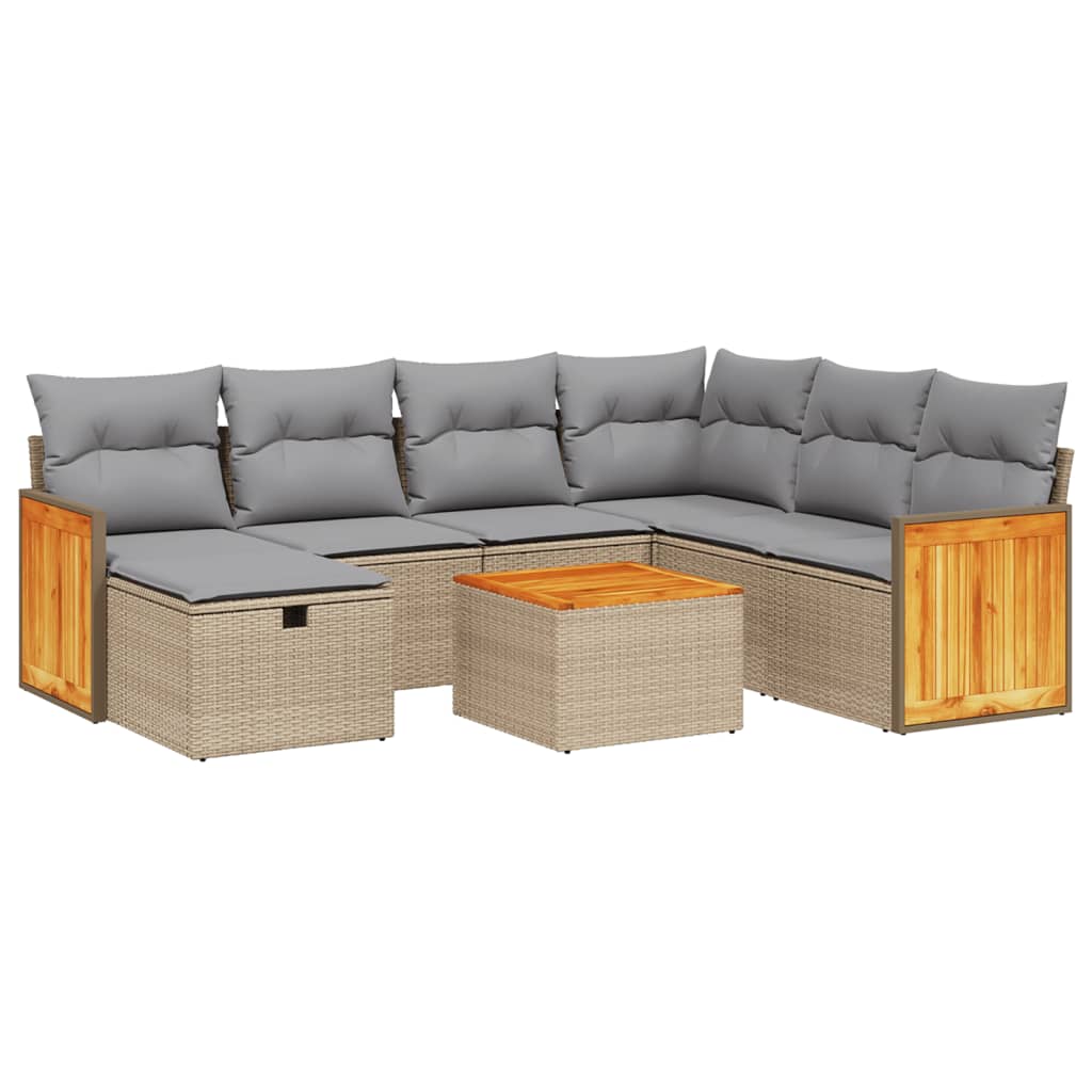 havesofasæt 8 dele med hynder polyrattan beige
