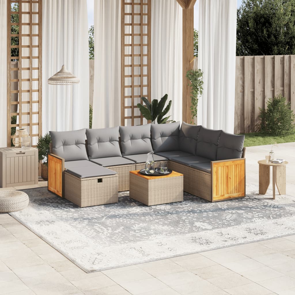 havesofasæt 8 dele med hynder polyrattan beige