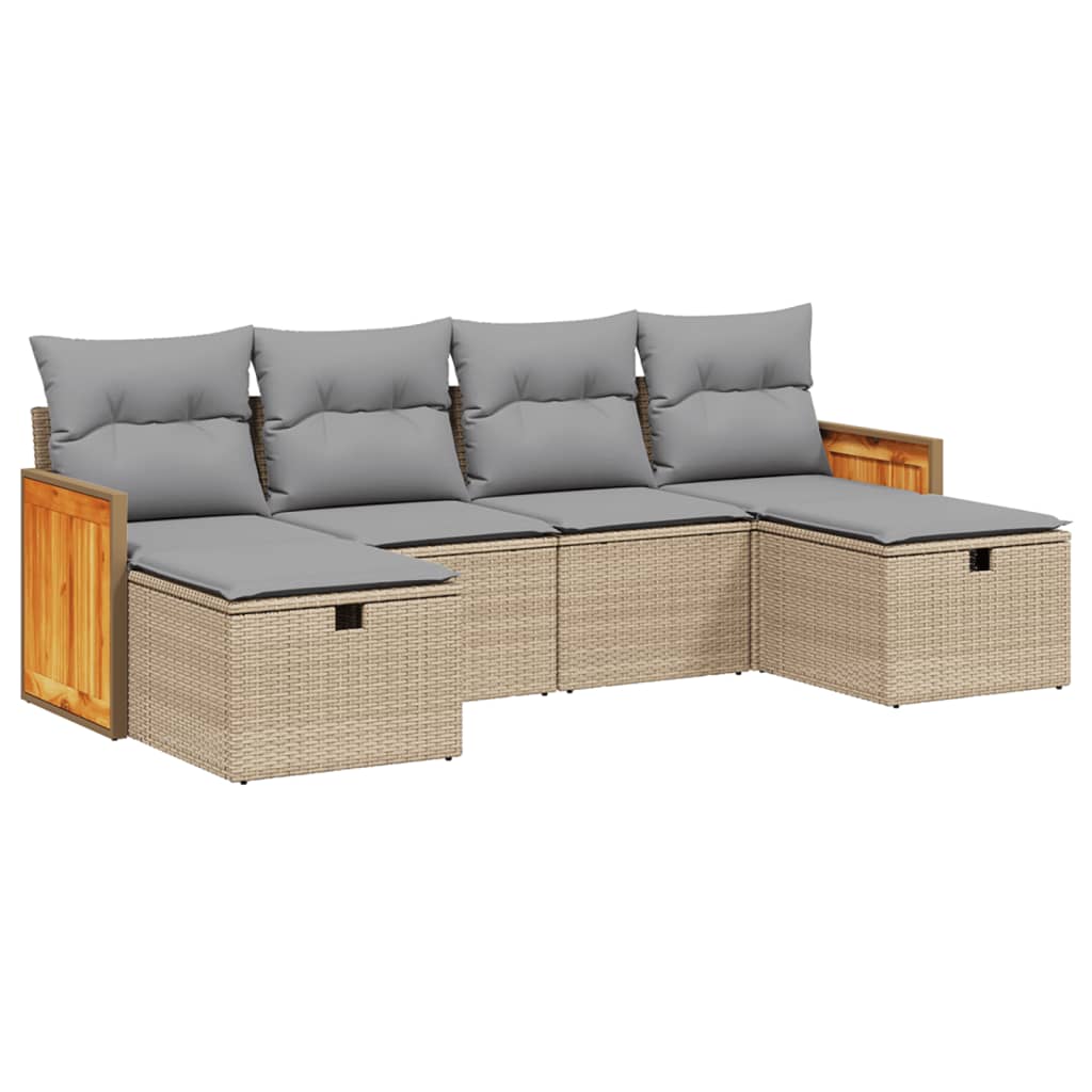 havesofasæt 6 dele med hynder polyrattan beige