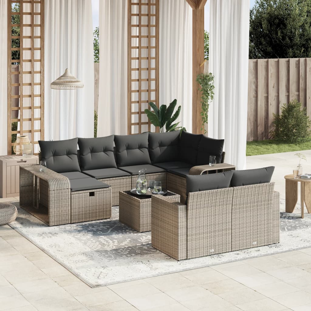 loungesæt til haven 11 dele med hynder polyrattan grå
