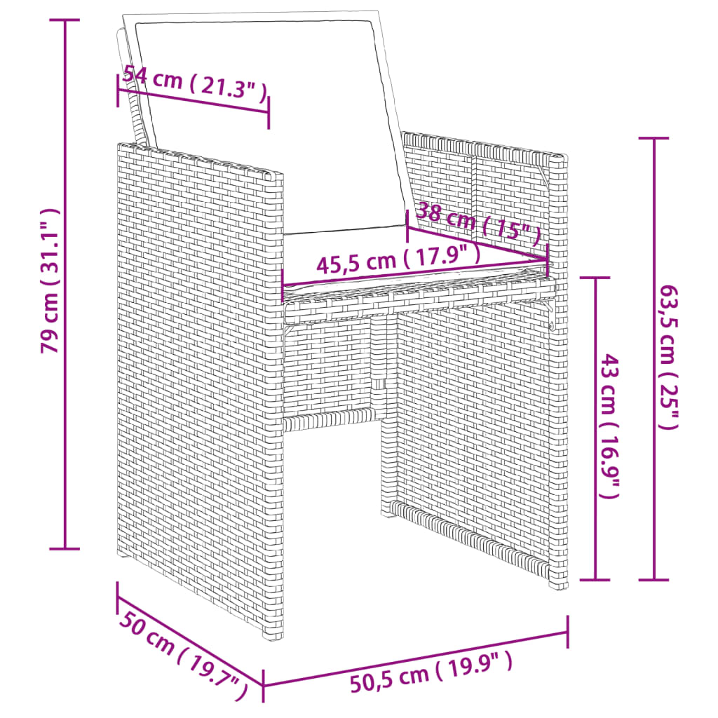 havestole 4 stk. med hynder polyrattan brun