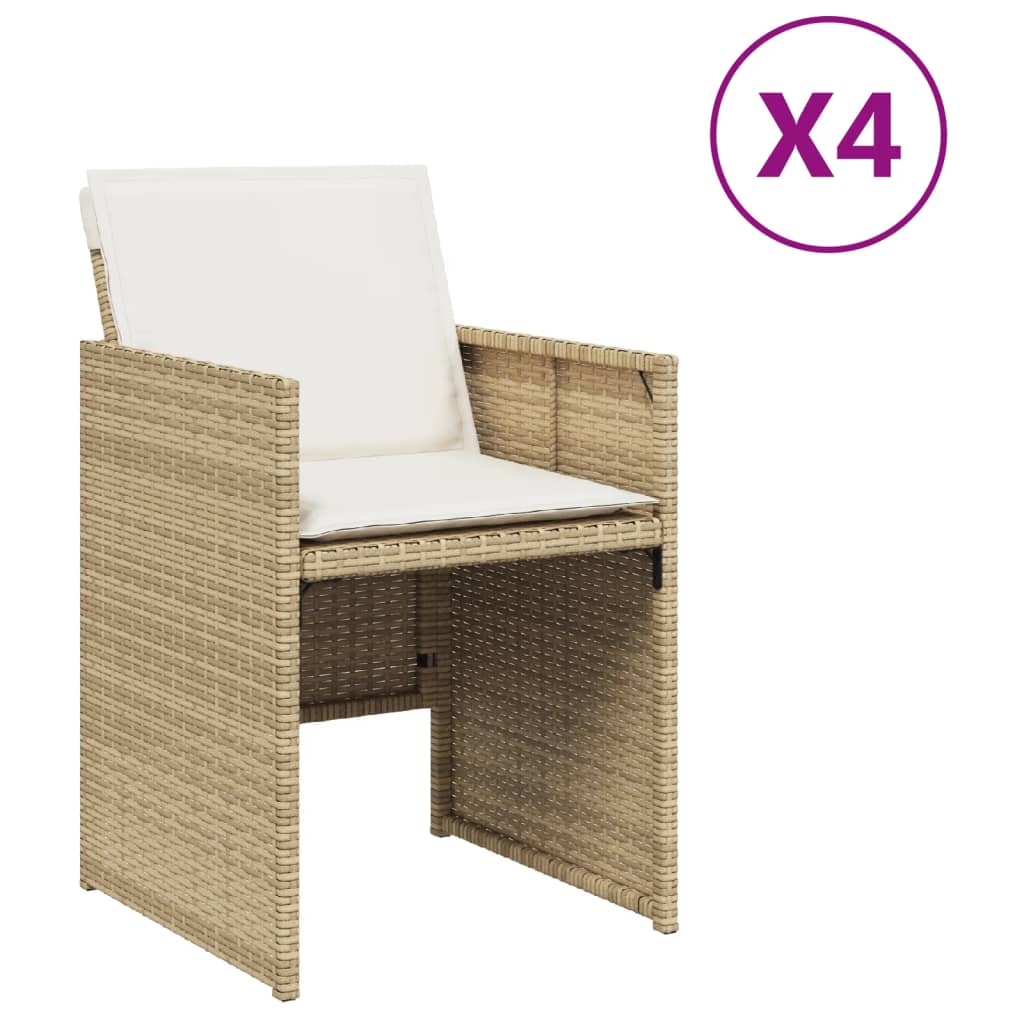 havestole 4 stk. med hynder polyrattan beige