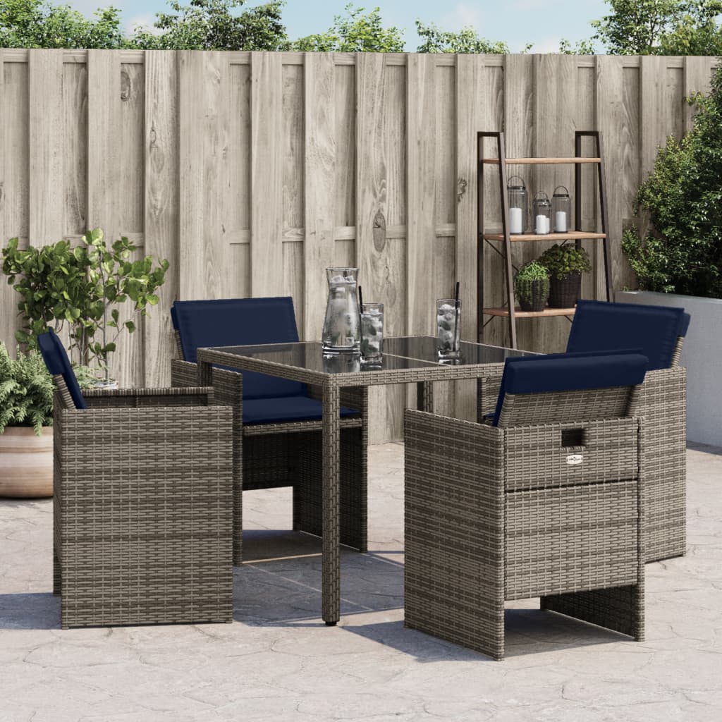 havestole med hynder 4 stk. polyrattan grå