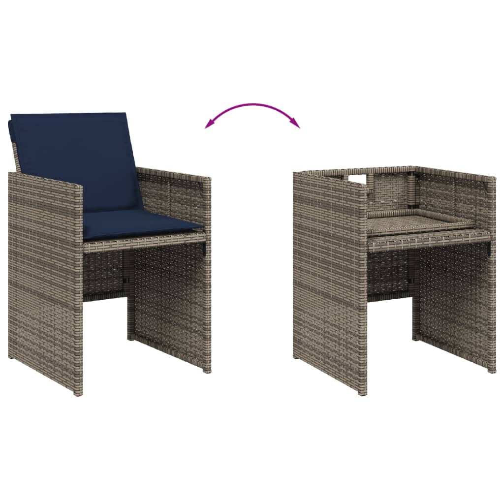 havestole med hynder 4 stk. polyrattan grå