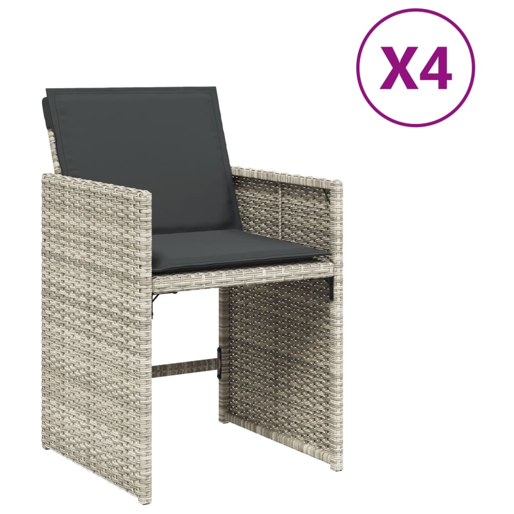 havestole 4 stk. med hynder polyrattan lysegrå