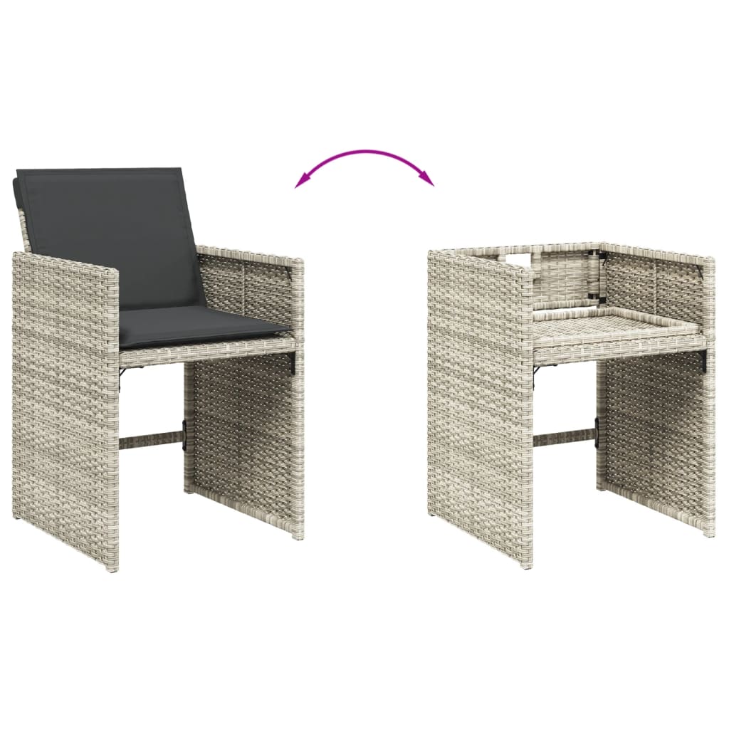 havestole 4 stk. med hynder polyrattan lysegrå