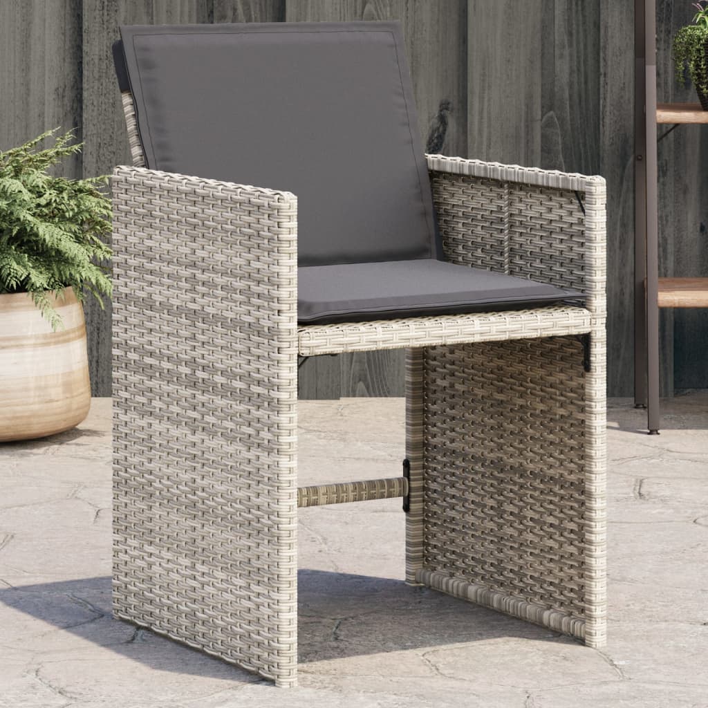havestole 4 stk. med hynder polyrattan lysegrå