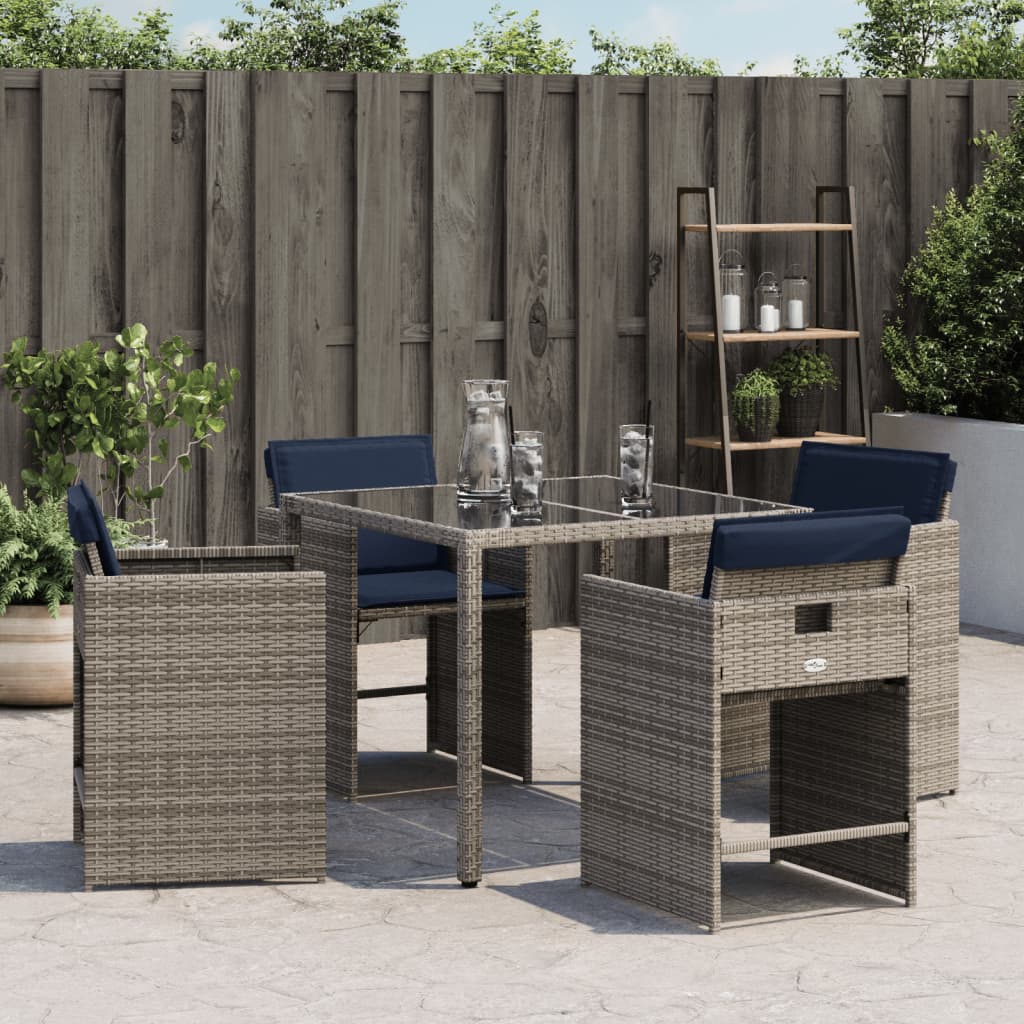 havestole med hynder 4 stk. polyrattan grå
