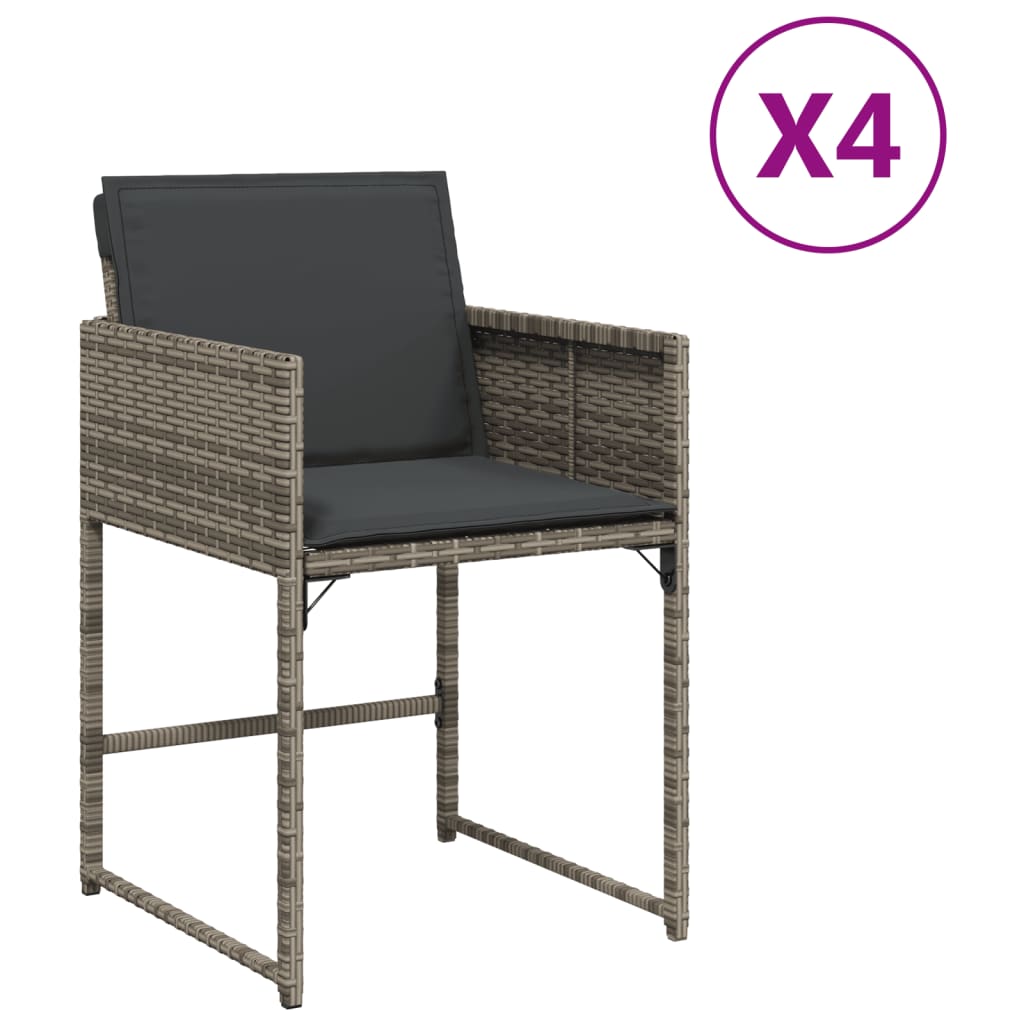 havestole med hynder 4 stk. polyrattan grå