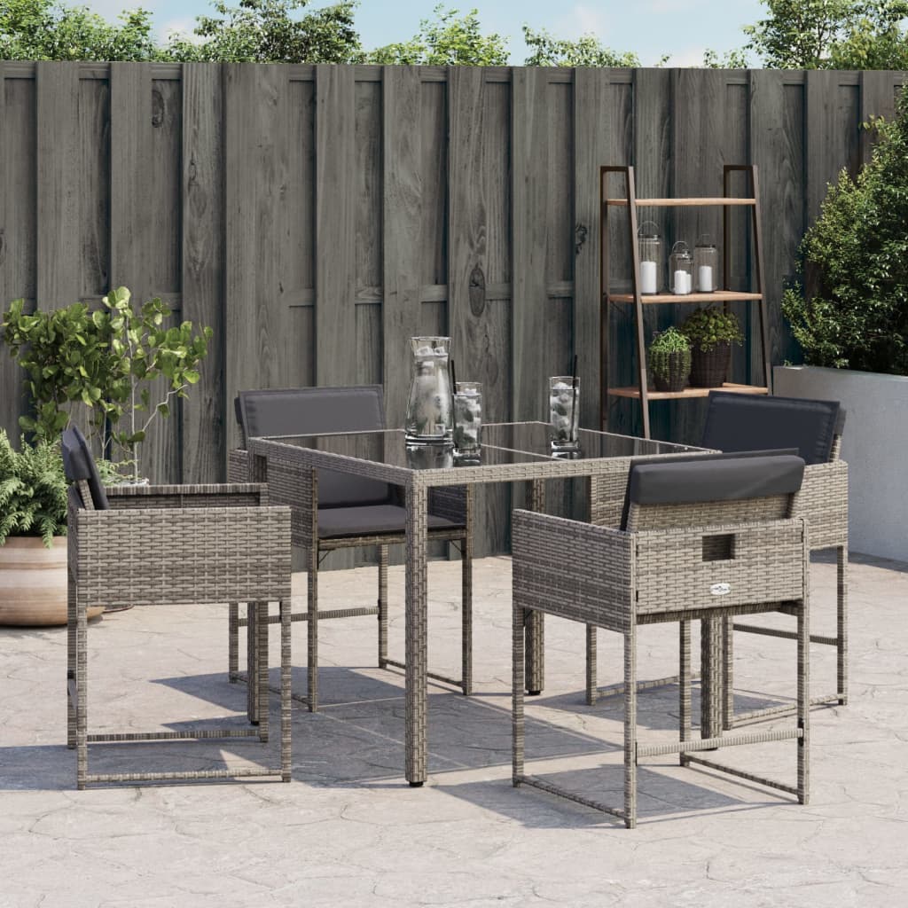 havestole med hynder 4 stk. polyrattan grå