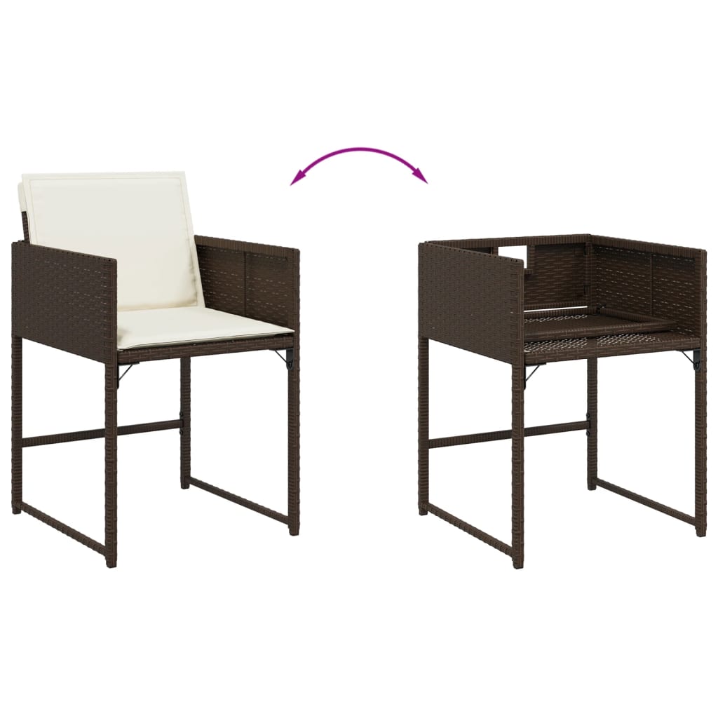 havestole 4 stk. med hynder polyrattan brun