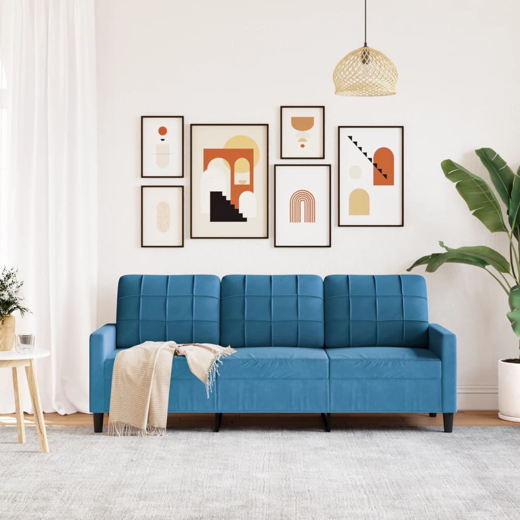 3-personers sofa 180 cm velour blå