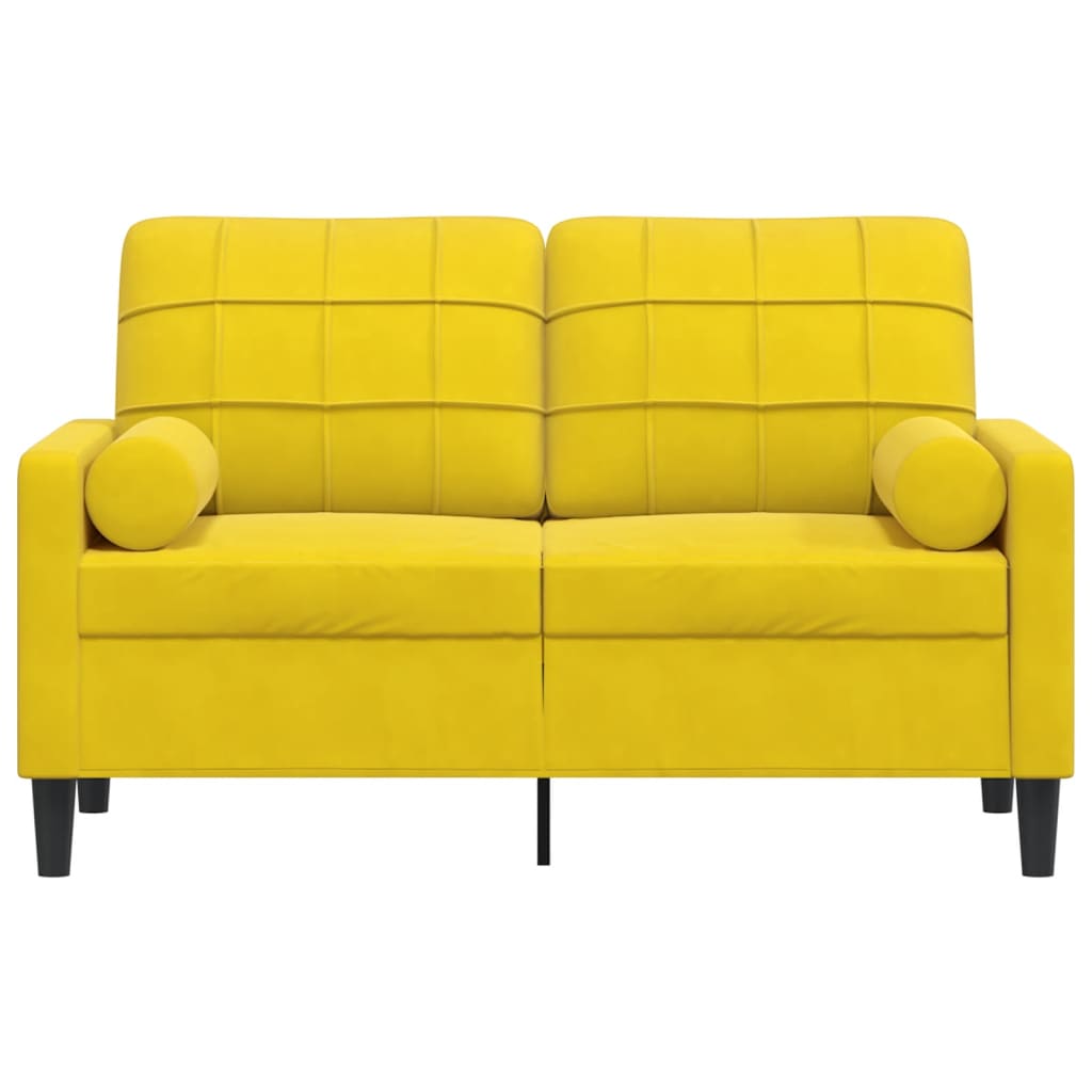 2-personers sofa med pyntepuder 120 cm velour gul