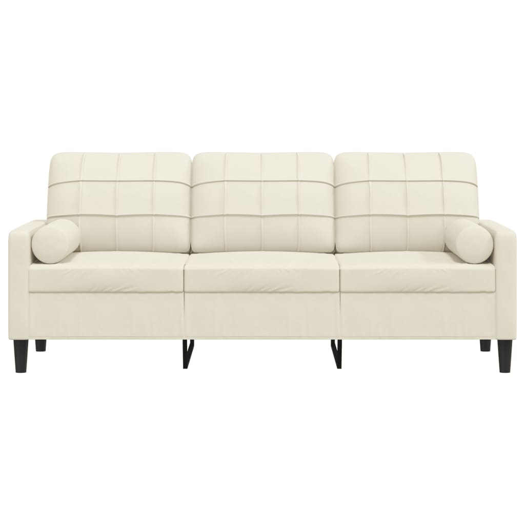 3-personers sofa med pyntepuder 180 cm velour cremefarvet