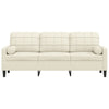 3-personers sofa med pyntepuder 180 cm velour cremefarvet