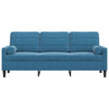 3-personers sofa med pyntepuder 180 cm velour blå