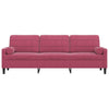 3-personers sofa med pyntepuder 210 cm fløjl vinrød
