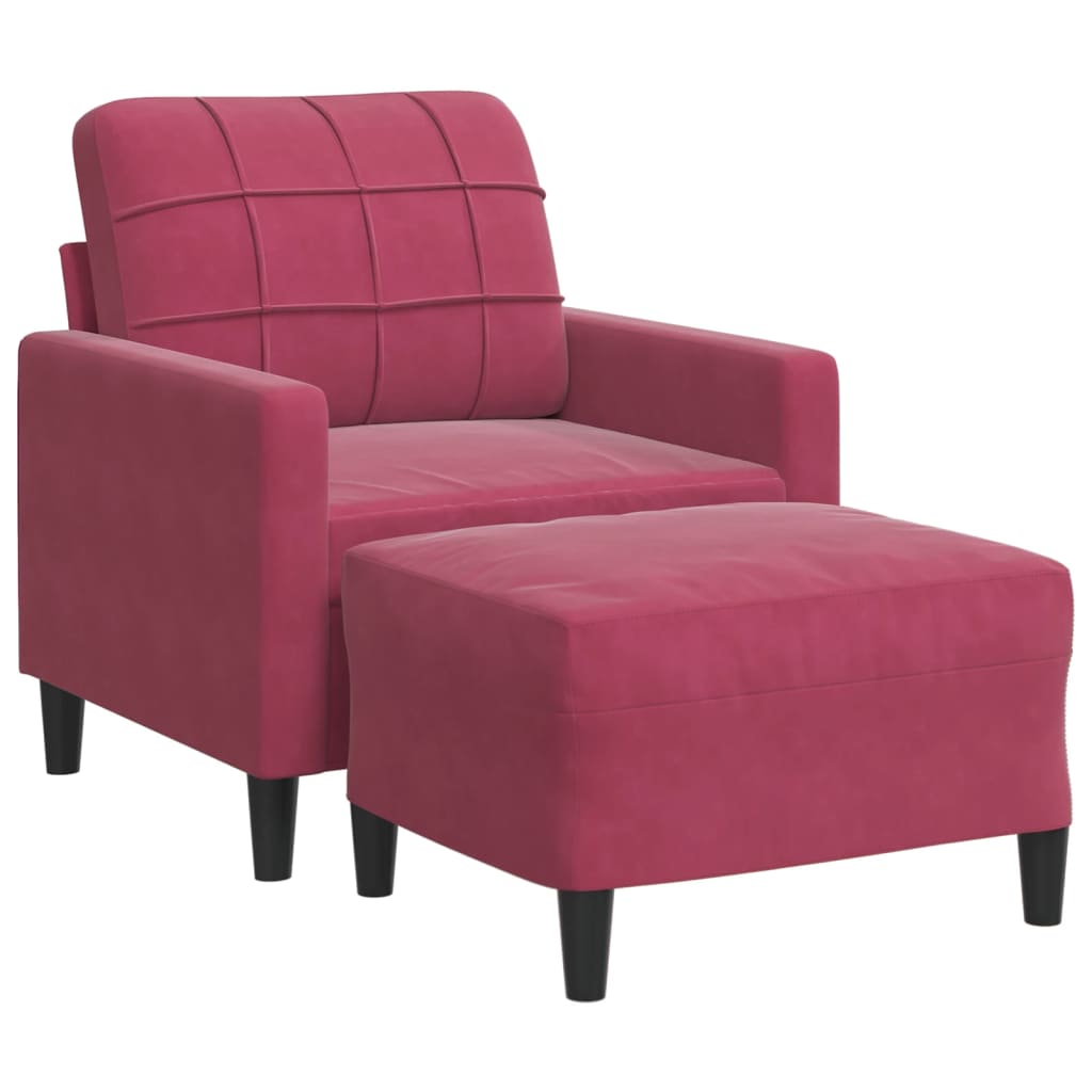 sofastol med fodskammel 60 cm velour vinrød